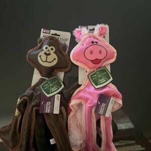2 - NEW Dog Toys - Plush Monkey & Pig with Rope Inside/ Durable Chew and Play